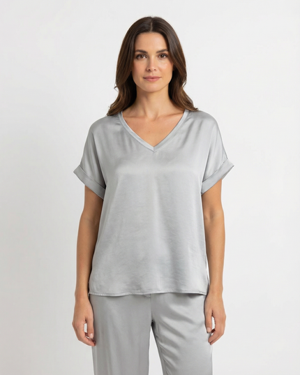 T-Shirt a manica corta fluida in viscosa con scollo a V