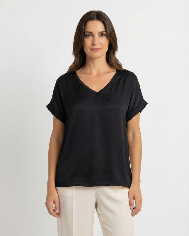 T-Shirt a manica corta fluida in viscosa con scollo a V
