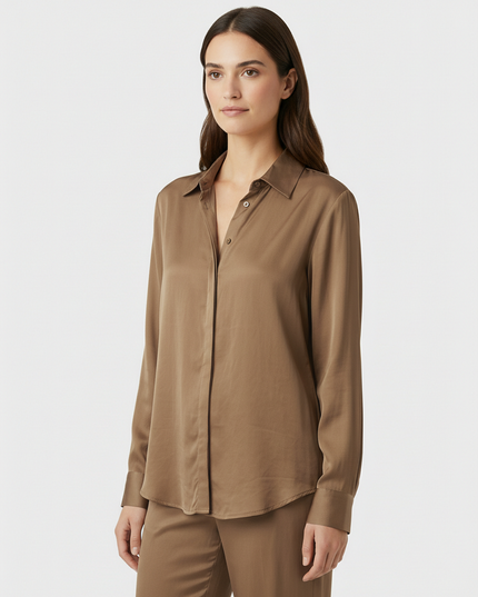 Camicia a manica lunga fluida in lyocell con colletto classico