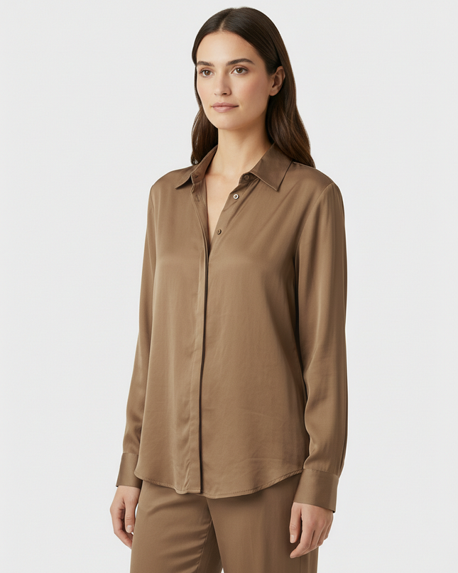 Camicia a manica lunga fluida in lyocell con colletto classico