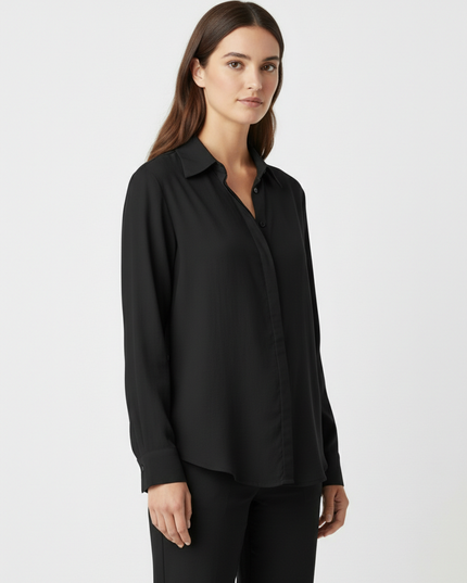 Camicia a manica lunga fluida in lyocell con colletto classico
