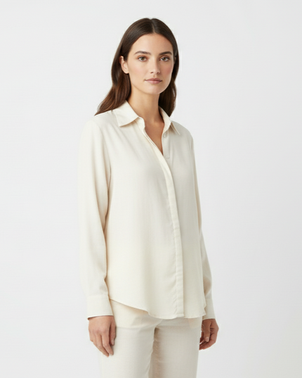 Camicia a manica lunga fluida in lyocell con colletto classico