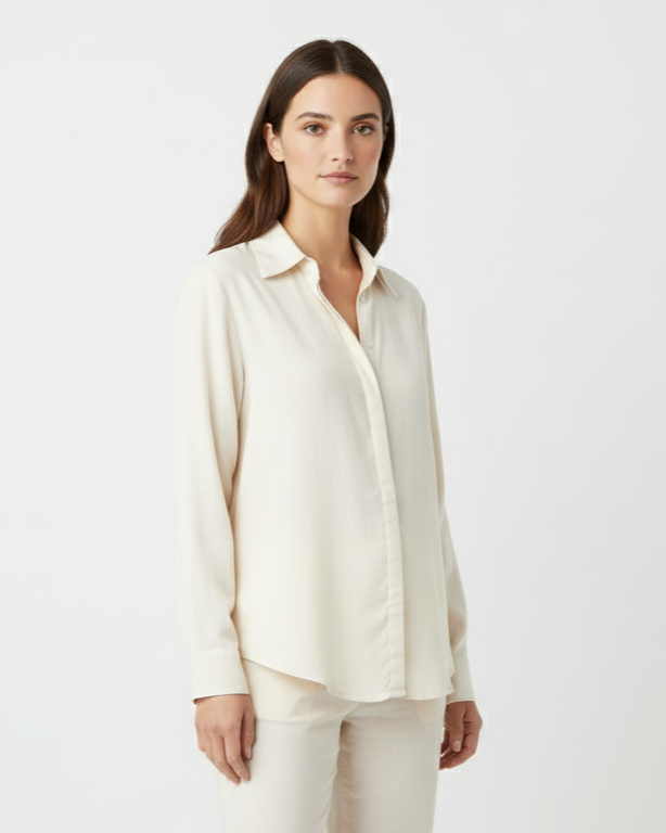 Camicia a manica lunga fluida in lyocell con colletto classico