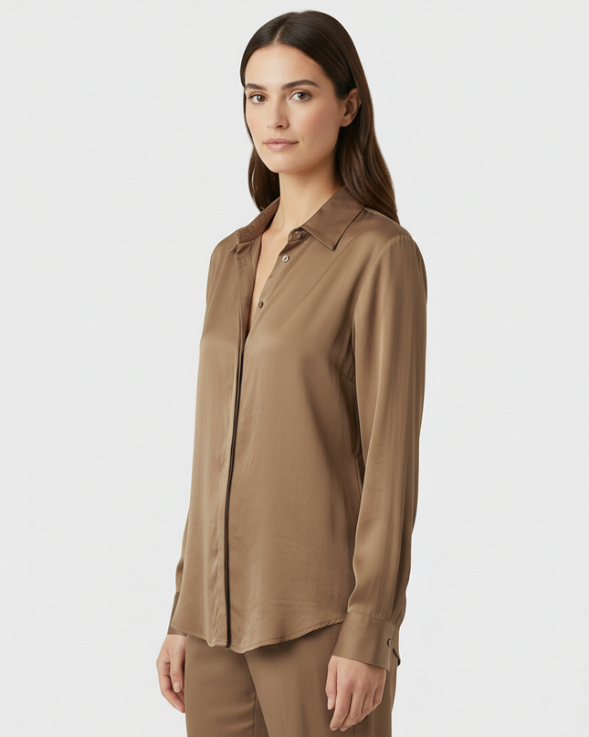 Camicia a manica lunga fluida in lyocell con colletto classico