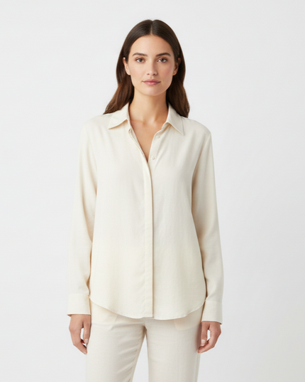 Camicia a manica lunga fluida in lyocell con colletto classico