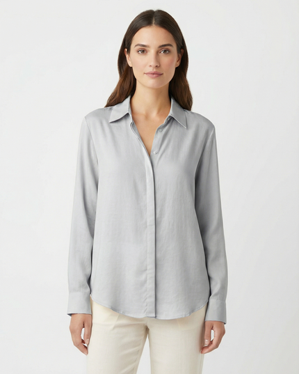 Camicia a manica lunga fluida in lyocell con colletto classico