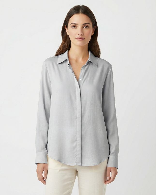 Camicia a manica lunga fluida in lyocell con colletto classico