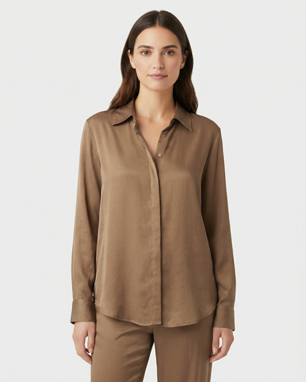 Camicia a manica lunga fluida in lyocell con colletto classico