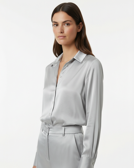 Camicia a manica lunga fluida in viscosa con colletto classico