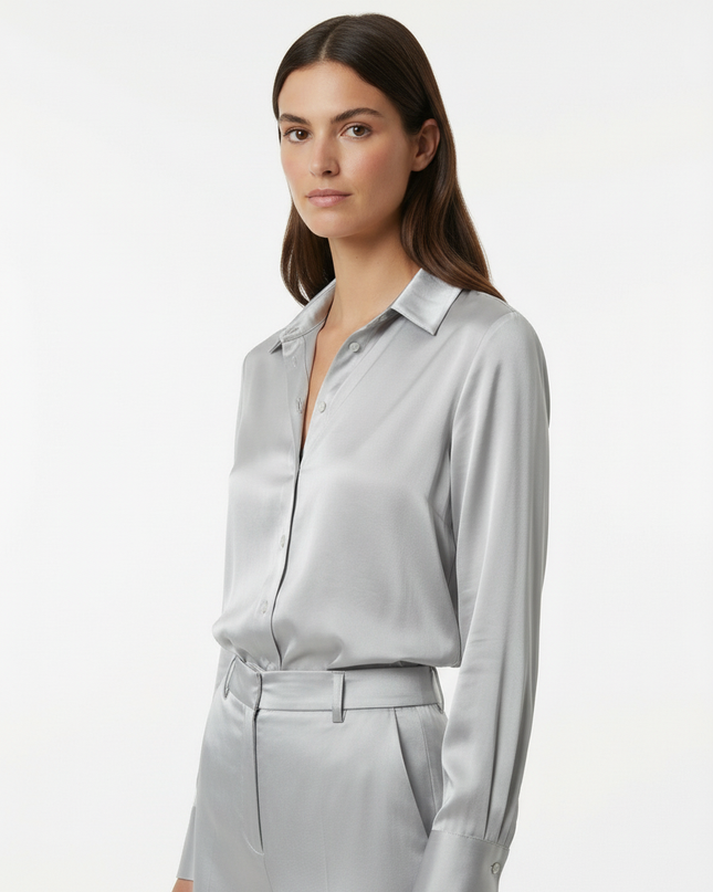 Camicia a manica lunga fluida in viscosa con colletto classico