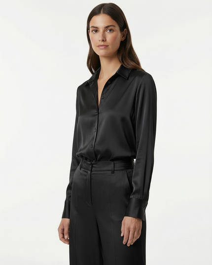 Camicia a manica lunga fluida in viscosa con colletto classico