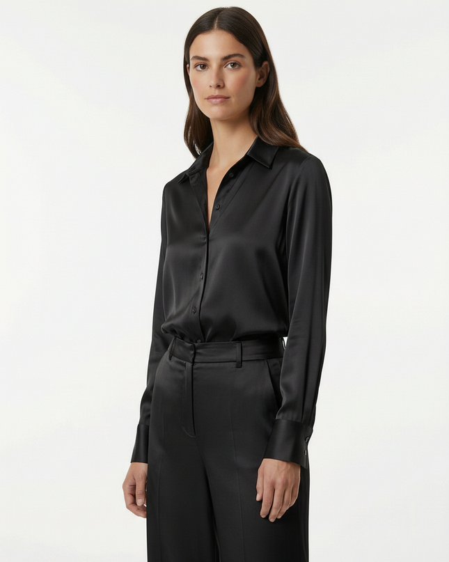 Camicia a manica lunga fluida in viscosa con colletto classico