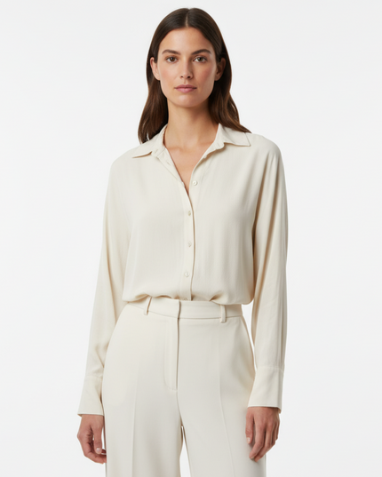Camicia a manica lunga fluida in viscosa con colletto classico