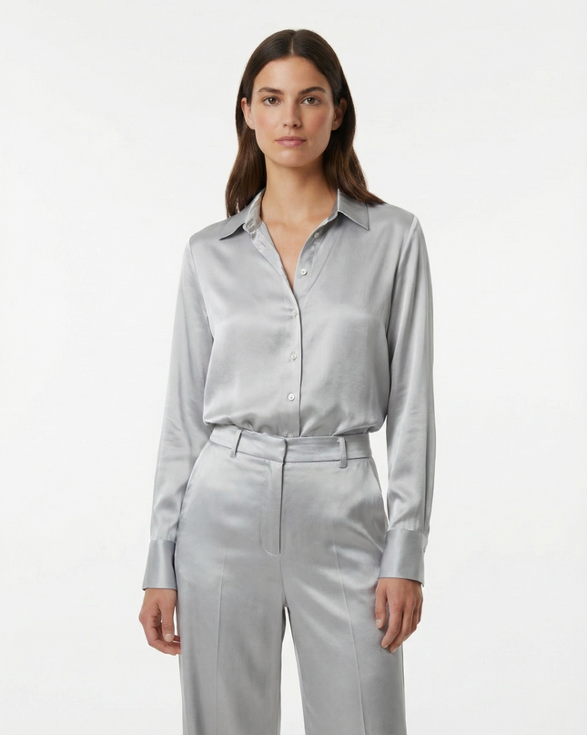 Camicia a manica lunga fluida in viscosa con colletto classico
