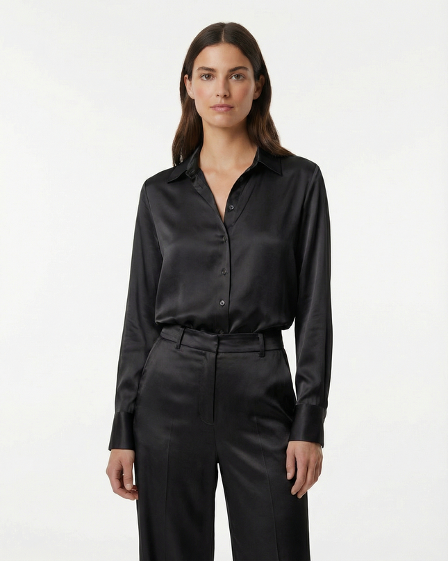 Camicia a manica lunga fluida in viscosa con colletto classico