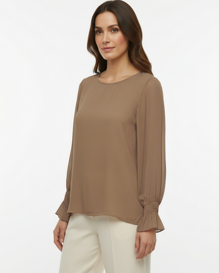Maglia a manica lunga fluida in viscosa con scollo rotondo