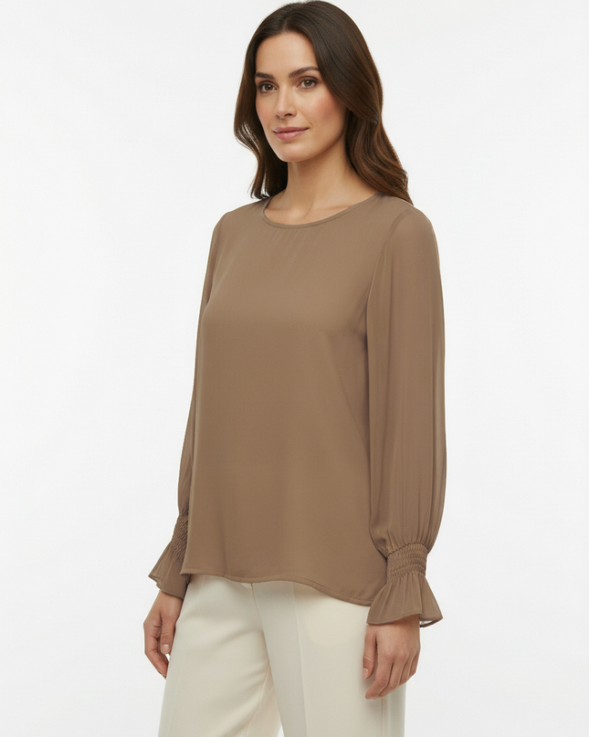 Maglia a manica lunga fluida in viscosa con scollo rotondo