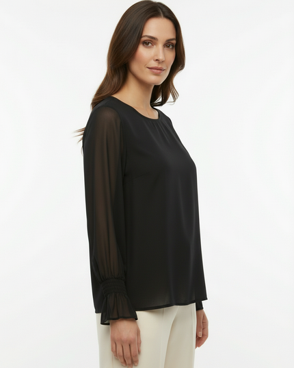 Maglia a manica lunga fluida in viscosa con scollo rotondo